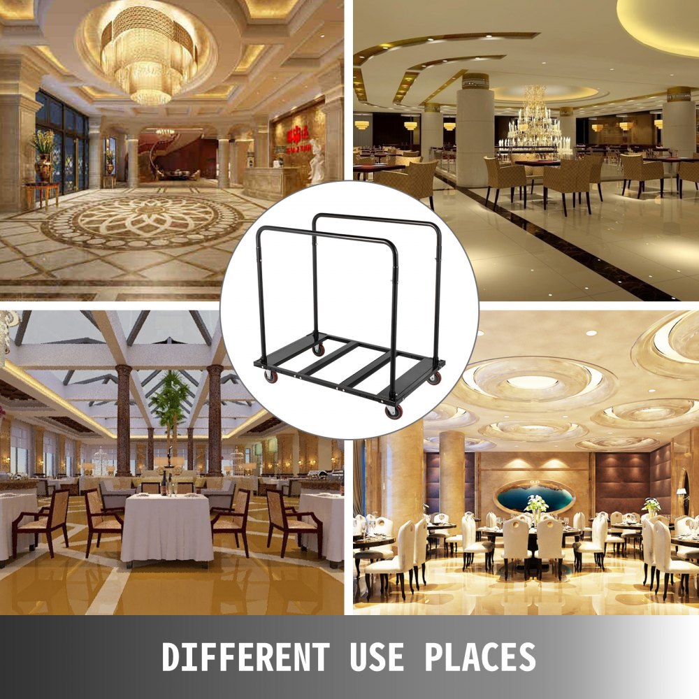 Carro de mesa plegable VEVOR, soporte de mesa negro para mesas redondas de 60 pulgadas, carrito de mesa resistente, carrito de escritorio negro, marco de acero, ruedas giratorias, muebles de hotel para eventos de fiesta, capacidad de 10 mesas