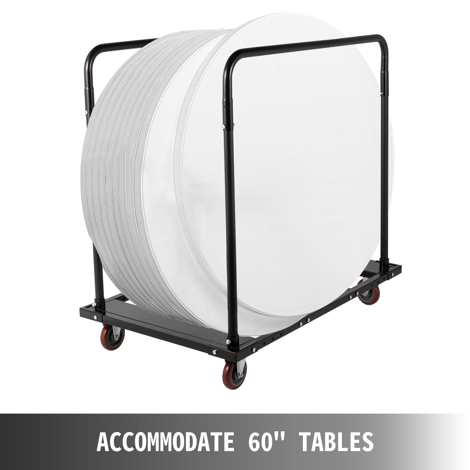 Carro de mesa plegable VEVOR, soporte de mesa negro para mesas redondas de 60 pulgadas, carrito de mesa resistente, carrito de escritorio negro, marco de acero, ruedas giratorias, muebles de hotel para eventos de fiesta, capacidad de 10 mesas