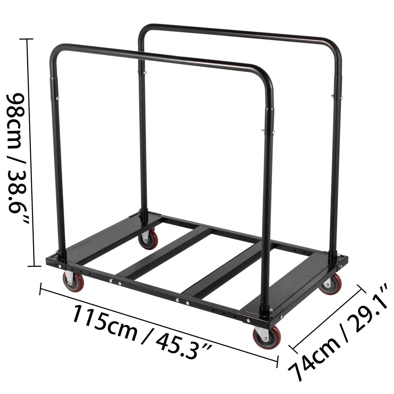 Carro de mesa plegable VEVOR, soporte de mesa negro para mesas redondas de 60 pulgadas, carrito de mesa resistente, carrito de escritorio negro, marco de acero, ruedas giratorias, muebles de hotel para eventos de fiesta, capacidad de 10 mesas