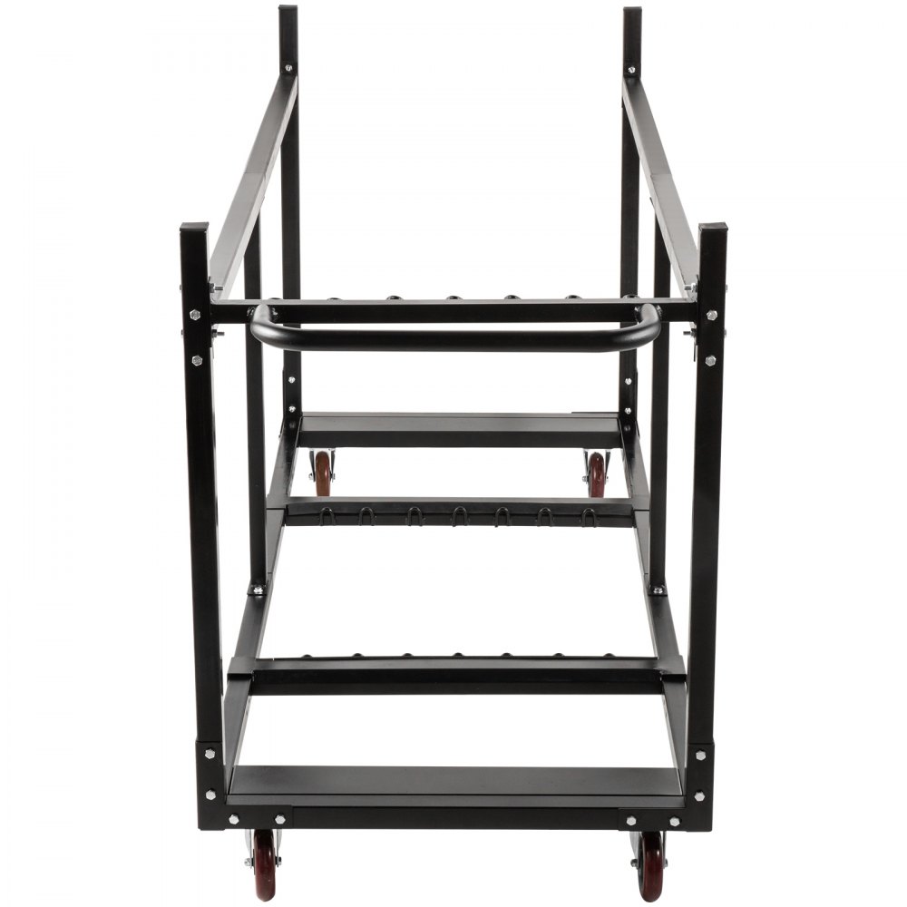 Silla y mesa VEVOR negra con ruedas rojas y estructura de acero resistente.