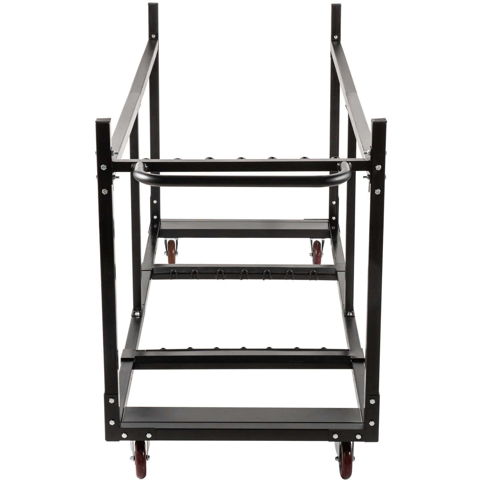 Silla y mesa VEVOR negra con ruedas rojas y estructura de acero resistente.