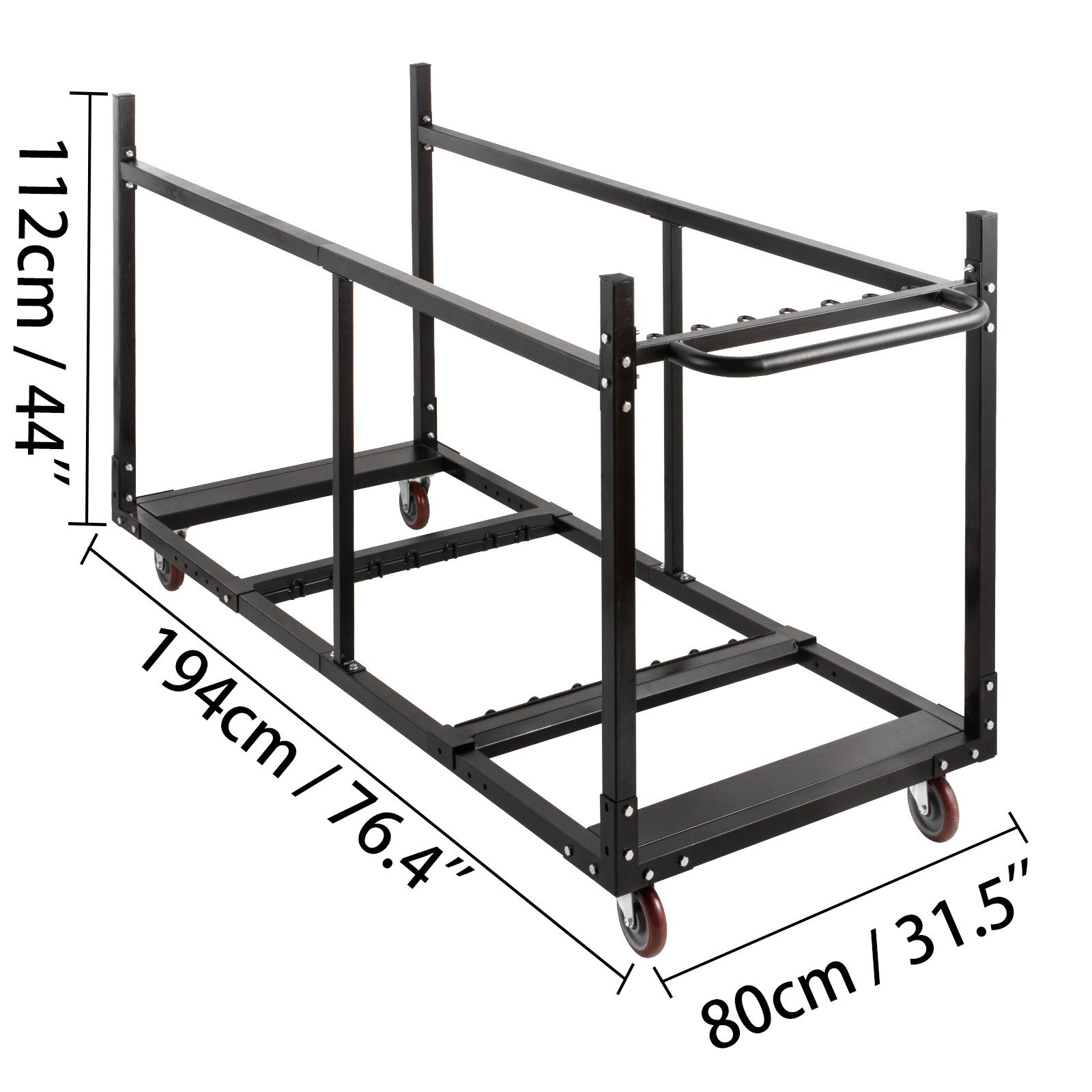 Carro para silla y mesa VEVOR, dimensiones: 112 cm de alto, 194 cm de largo, 80 cm de ancho.