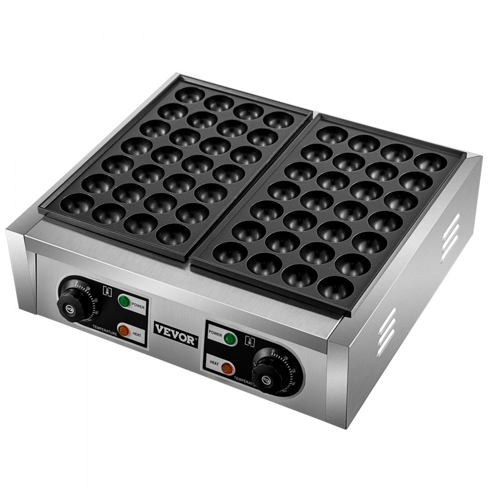 VEVOR Commercial Takoyaki Maker, 56 piezas de máquina japonesa de bolas de pescado de pulpo, máquina de parrilla Takoyaki de calentamiento de 2 kW, máquina de albóndigas de pulpo con 2 placas antiadherentes, máquina de bolas de pescado con control de temperatura independiente