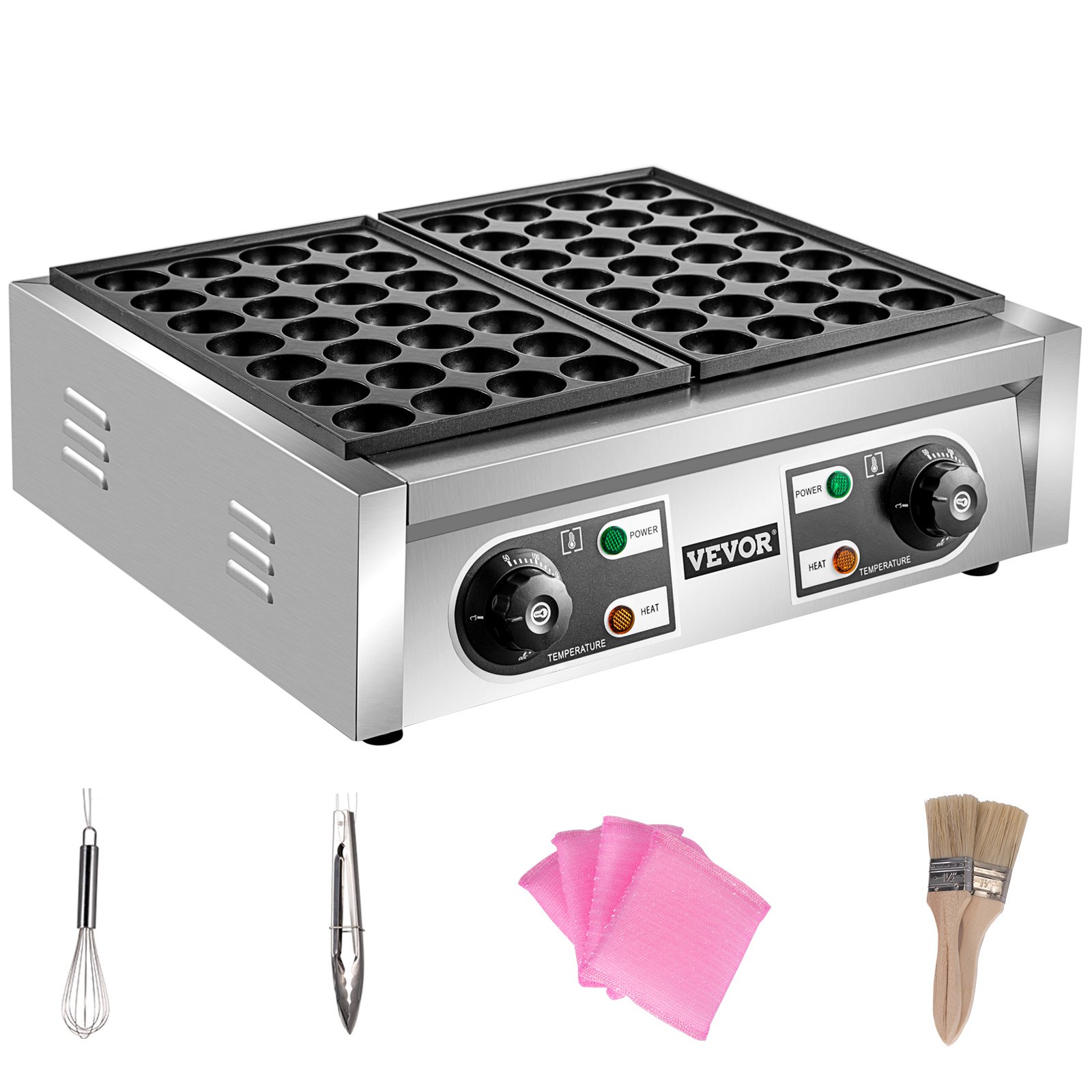 VEVOR Commercial Takoyaki Maker, 56 piezas de máquina japonesa de bolas de pescado de pulpo, máquina de parrilla Takoyaki de calentamiento de 2 kW, máquina de albóndigas de pulpo con 2 placas antiadherentes, máquina de bolas de pescado con control de temperatura independiente
