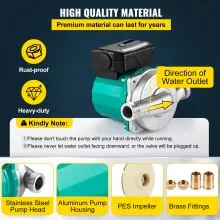VEVOR Bomba de recirculación de agua caliente, bomba de circulación de agua de 93 W 110 V, bomba de circulación de NPT 3/4" con accesorios de latón, cabeza de acero inoxidable, control de 3 velocidades para sistema de calentador de agua eléctrico