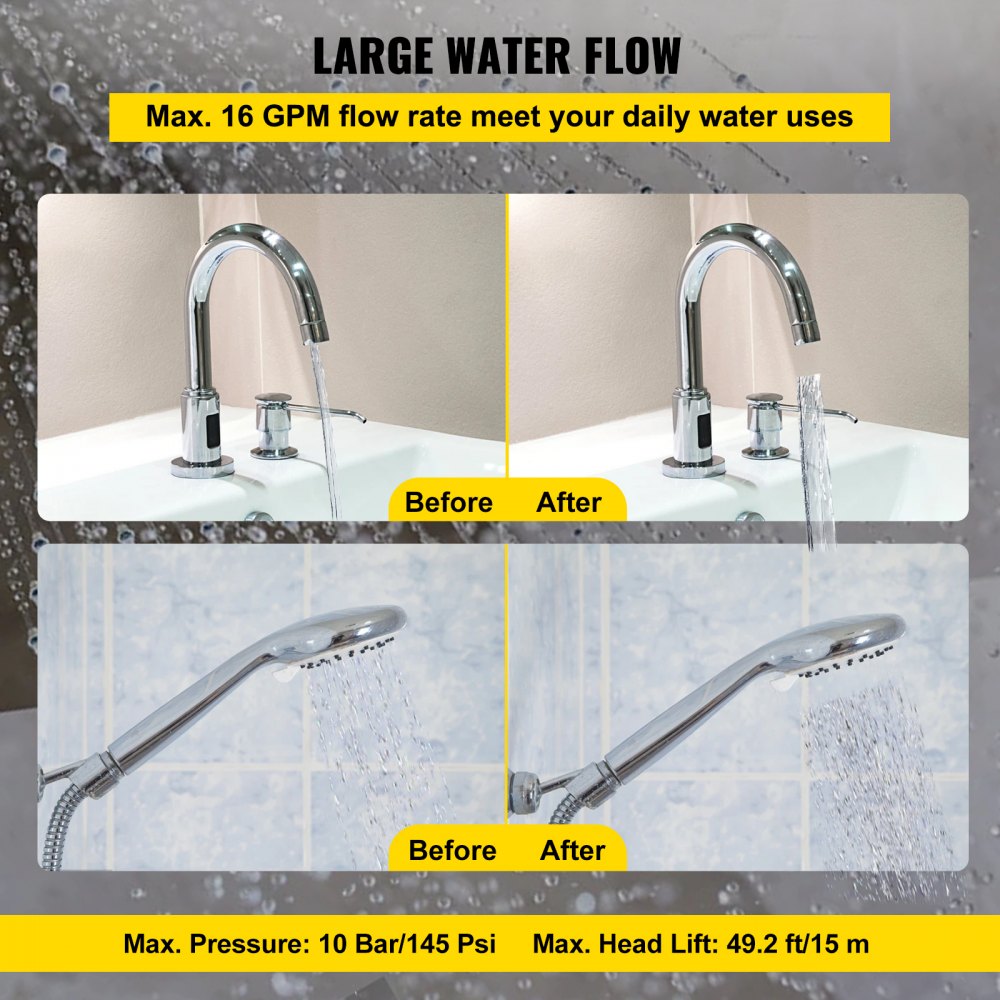 Bomba de recirculación de agua caliente VEVOR, 245 W, 110 V, arranque automático, NPT de 3/4", con conexiones de latón, cabezal de acero inoxidable, control de 2 velocidades para calentador de agua eléctrico.