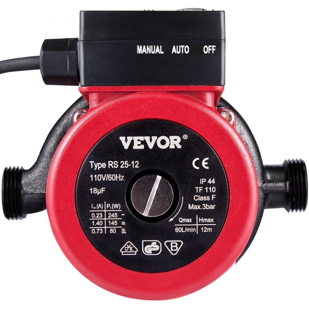 Bomba de recirculación de agua caliente VEVOR, 245 W, 110 V, arranque automático, NPT de 3/4", con conexiones de latón, cabezal de acero inoxidable, control de 2 velocidades para calentador de agua eléctrico.
