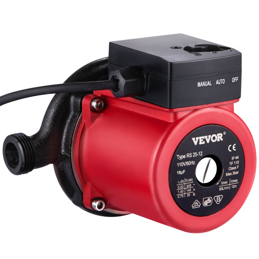 Bomba de recirculación de agua caliente VEVOR, 245 W, 110 V, arranque automático, NPT de 3/4", con conexiones de latón, cabezal de acero inoxidable, control de 2 velocidades para calentador de agua eléctrico.