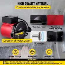 Bomba de recirculación de agua caliente VEVOR, bomba de circulación de agua de 245 W 110 V, bomba de circulación de arranque automático NPT 3/4" con accesorios de latón, cabeza de acero inoxidable, control de 2 velocidades para sistema de calentador de agua eléctrico