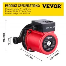 Bomba de recirculación de agua caliente VEVOR, bomba de circulación de agua de 245 W 110 V, bomba de circulación de arranque automático NPT 3/4" con accesorios de latón, cabeza de acero inoxidable, control de 2 velocidades para sistema de calentador de agua eléctrico