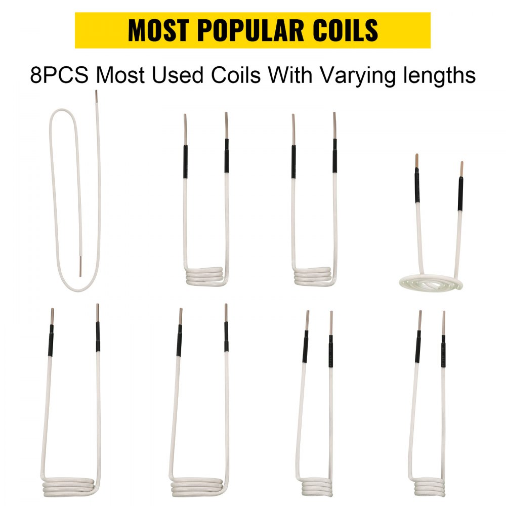 Kit de calentador de inducción VEVOR: 8 bobinas más utilizadas con longitudes variables.
