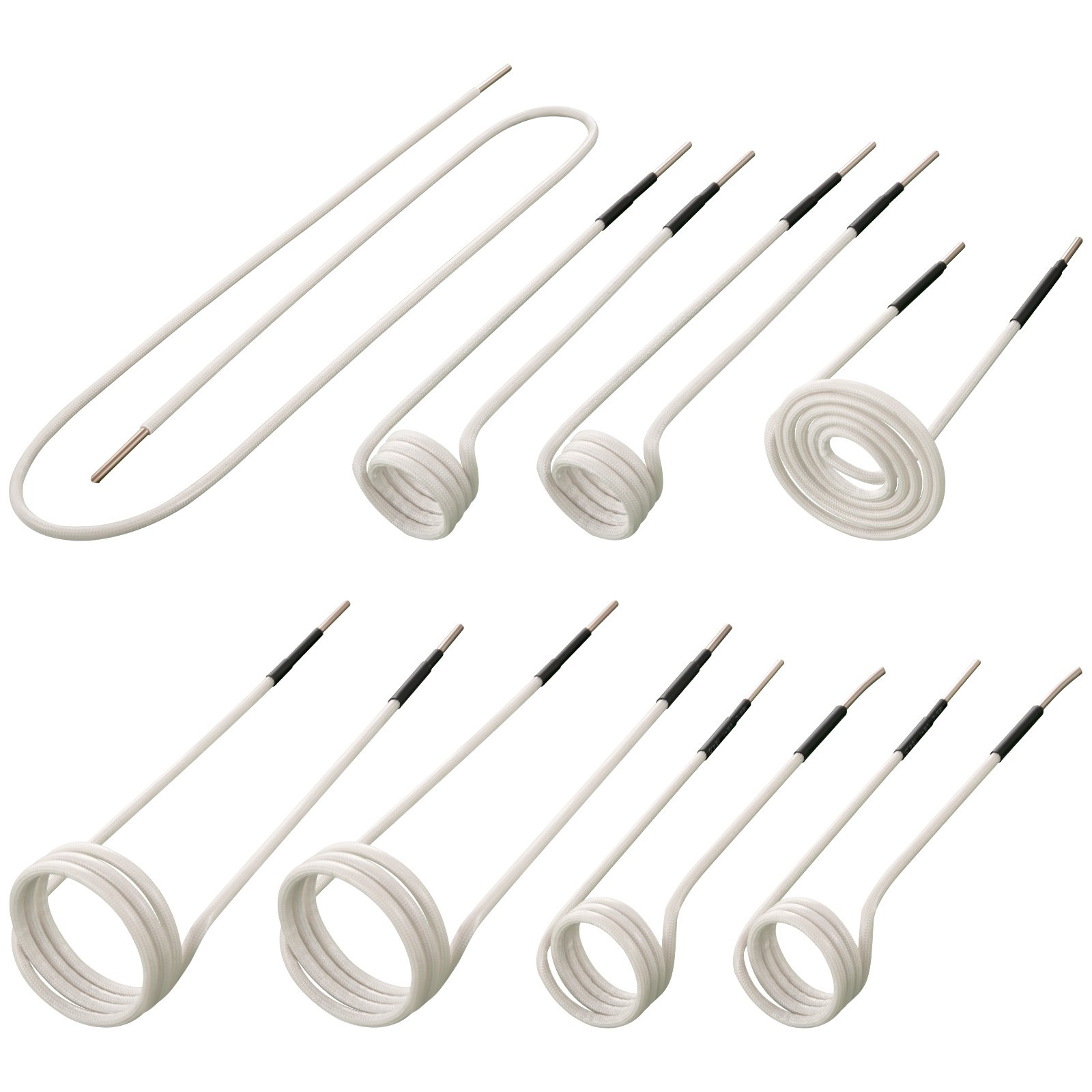 Kit de calentador de inducción VEVOR con varias bobinas de inducción blancas dispuestas de forma ordenada.