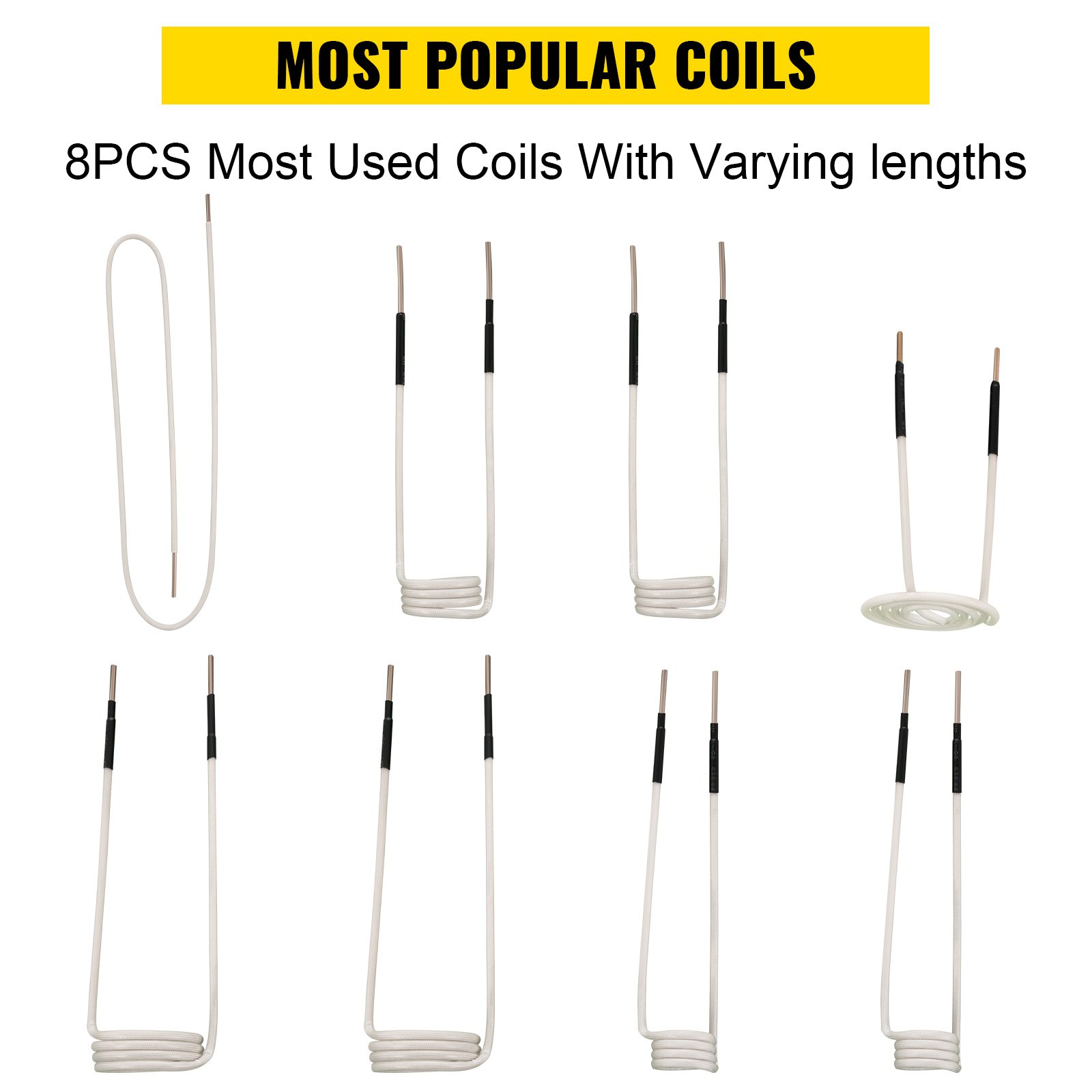Kit de calentador de inducción VEVOR: 8 bobinas más utilizadas con longitudes variables.