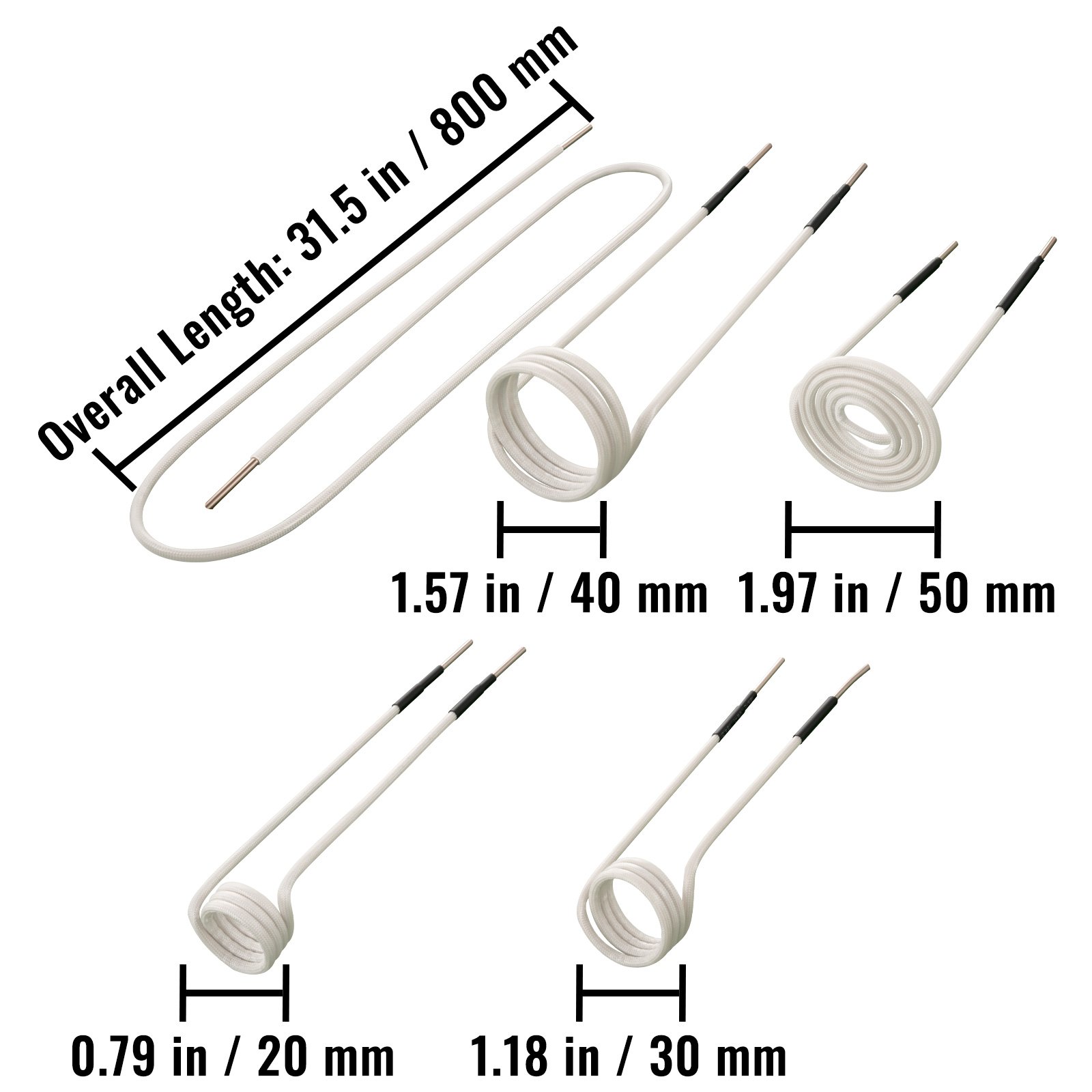 Kit de calentador de inducción VEVOR con varios tamaños de bobina y 31,5 pulgadas de longitud total.