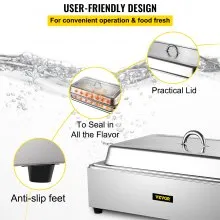 VEVOR Calentador de Comida Calentador de alimentos comercial mesa de vapor de 1 olla de tamaño completo con tapa calentadores de sopa eléctricos