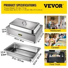 VEVOR Calentador de Comida Calentador de alimentos comercial mesa de vapor de 1 olla de tamaño completo con tapa calentadores de sopa eléctricos
