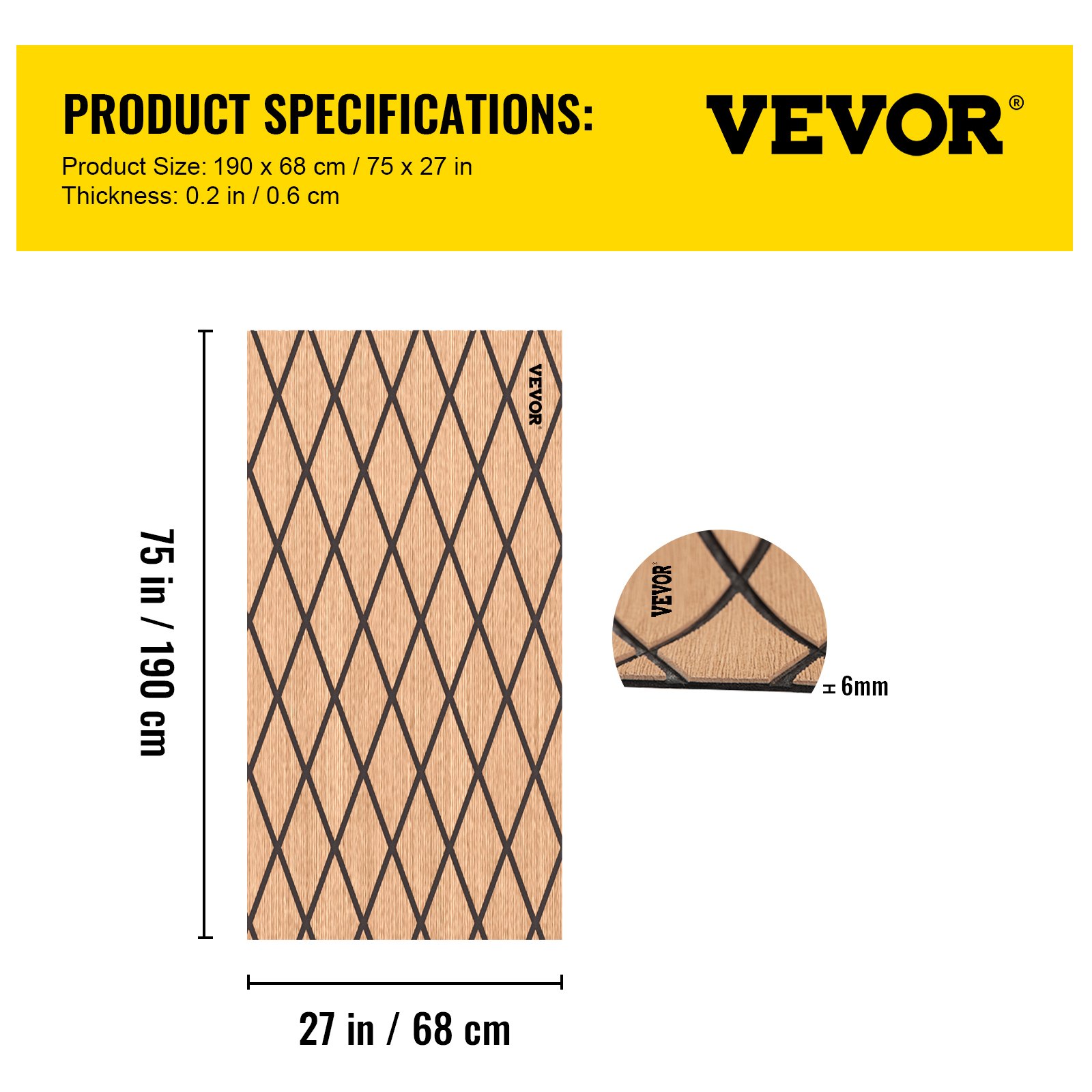 Almohadilla de hoja de cubierta de teca para suelo de barco marino de espuma EVA de 75''x 27''