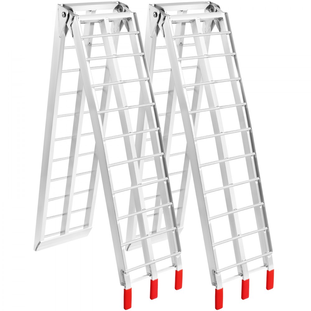 Rampas de carga de aluminio VEVOR con puntas de seguridad rojas, duraderas y plegables para diversas necesidades de carga.