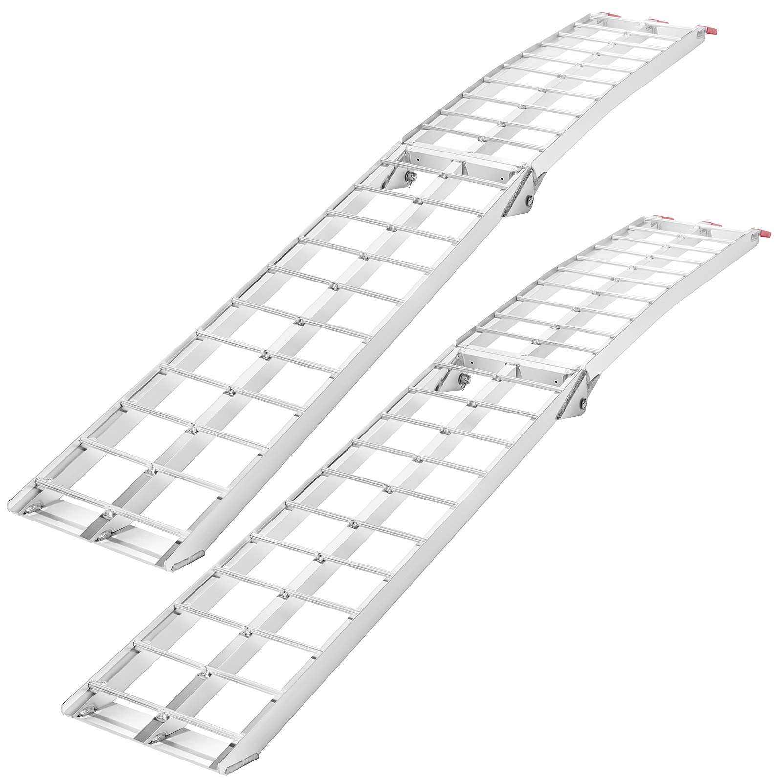 Rampas de carga de aluminio VEVOR con diseño curvo, estructura plegable y superficie antideslizante.