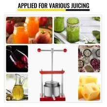 VEVOR Prensa de vino de frutas 0.9 gal/3.5 l prensa de uva para hacer vino máquina de prensa de vino con doble barril de acero inoxidable para vino, queso, frutas y verduras con mango de bola de potencia y placa de 0.1 pulgadas de grosor
