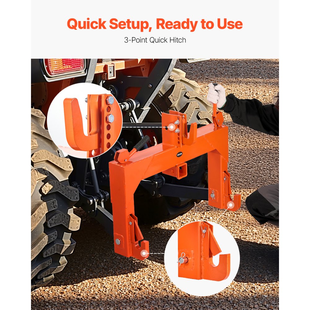 Enganche rápido de 3 puntos VEVOR con receptor de 2 pulgadas, capacidad de elevación de 3000 lb, enganche de 3 puntos con perno ajustable de 5 niveles, apto para tractores de categoría 1 y 2, accesorios de 3 puntos de alta resistencia, color naranja