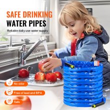 Manguera de agua caliente VEVOR de 30 m para autocaravana, con cubierta corrugada, anticongelante hasta -45 °F, autorregulación automática, diámetro interior de 16 mm con adaptador GHT de 19 mm, libre de plomo y BPA.