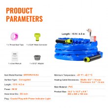Manguera de agua caliente VEVOR de 15 pies para RV, manguera de agua potable con calefacción anticongelante de -45 ℉