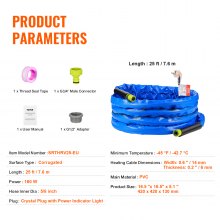 VEVOR Manguera de agua calentada de 25 pies para RV -45 ℉ Manguera de agua potable calentada anticongelante