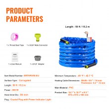 Manguera de agua caliente VEVOR de 50 pies para RV, manguera de agua potable calentada anticongelante de -45 ℉