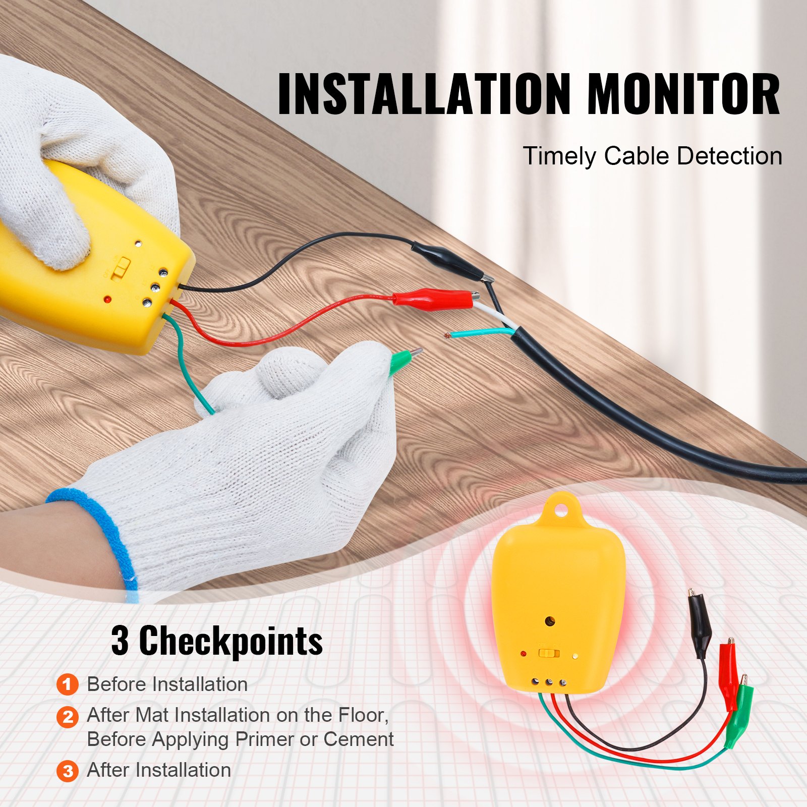 Alfombrilla de calefacción de suelo VEVOR, 20 pies cuadrados. pies, sistema de calefacción radiante eléctrico en el piso con termostato digital con sensor de piso, incluye monitor de instalación, parte trasera adhesiva para una fácil instalación en el piso