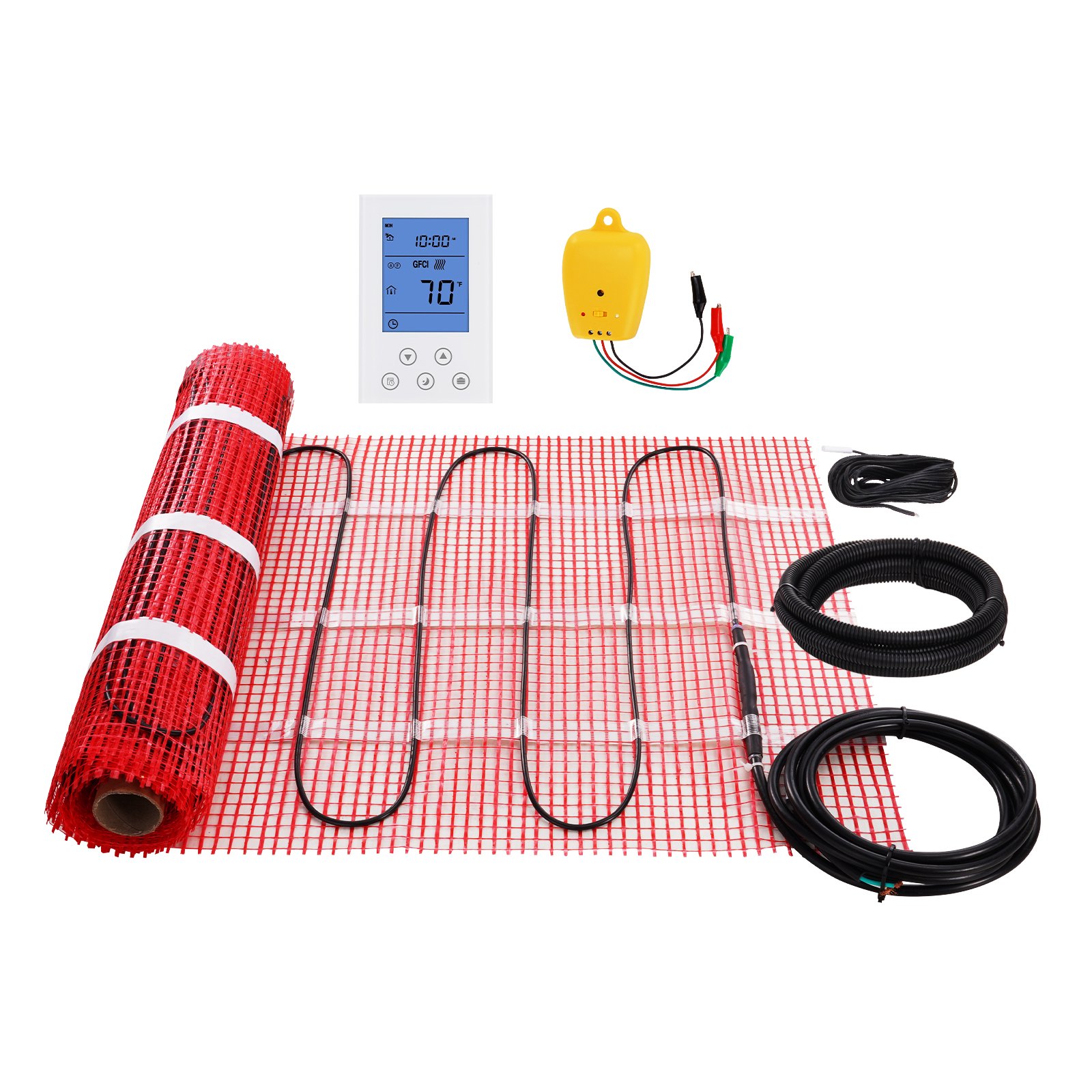 Alfombrilla de calefacción de suelo VEVOR, 20 pies cuadrados. pies, sistema de calefacción radiante eléctrico en el piso con termostato digital con sensor de piso, incluye monitor de instalación, parte trasera adhesiva para una fácil instalación en el piso