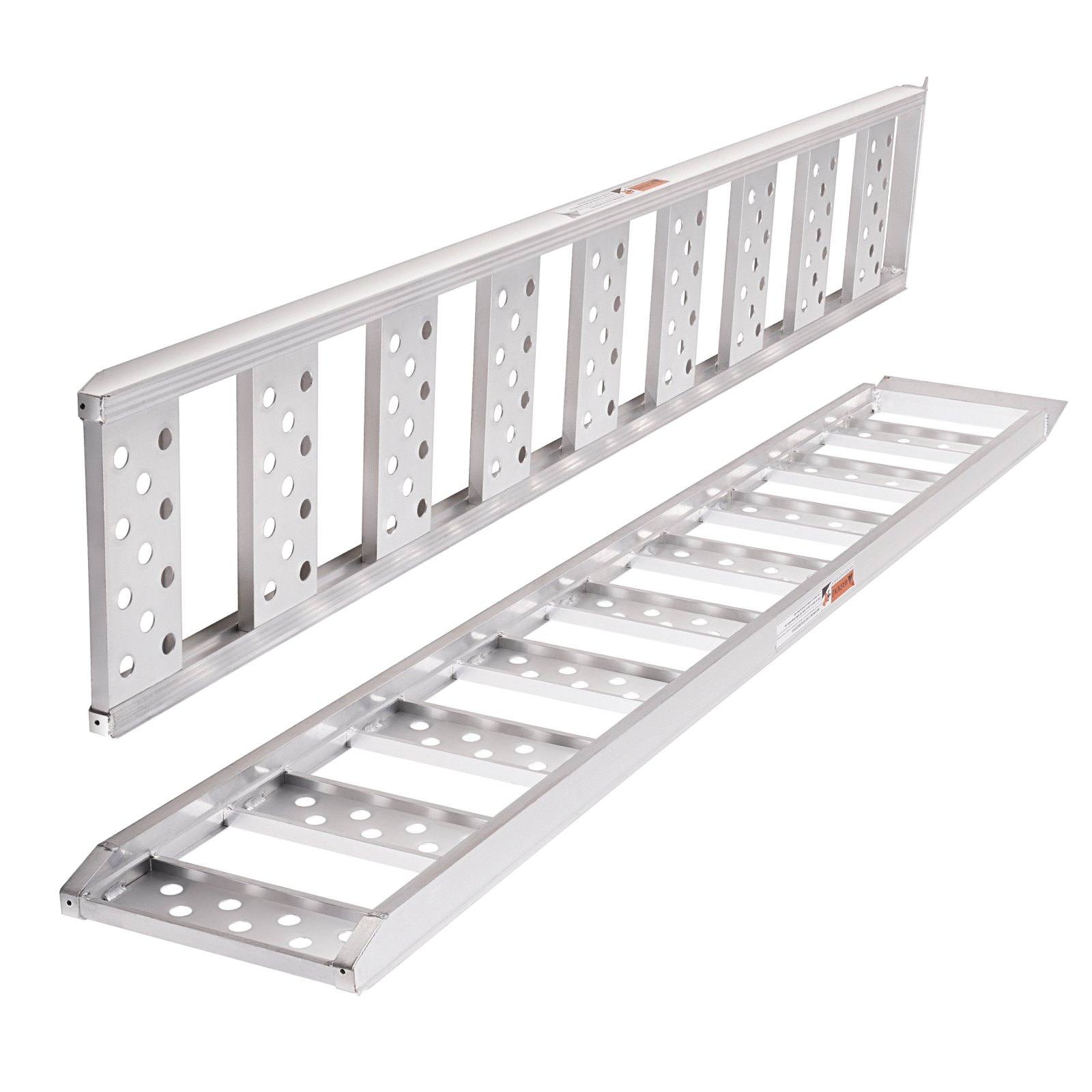 Rampas de carga de aluminio VEVOR con perforaciones antideslizantes y diseño ligero, ideales para la carga de vehículos.