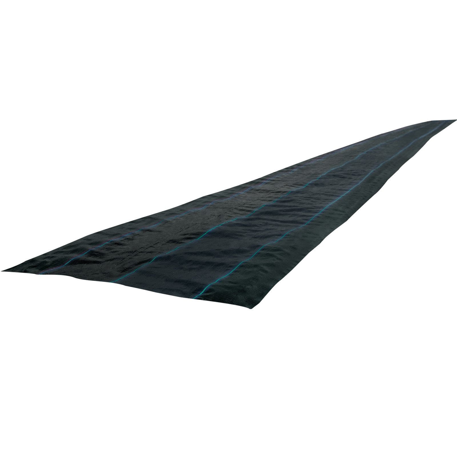 Tejido antimaleza VEVOR negro con líneas de cuadrícula azules para paisajismo.