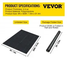 VEVOR 6FT300FT Premium Weed Barrier Fabric Heavy Duty 2.4OZ, Woven Weed Control Fabric, High Permeability Good for Flower Bed, Geotextile Fabric for Underlayment, Polyetileno Ground Cover