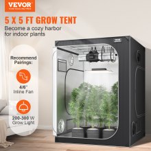 Tienda de cultivo VEVOR 5x5, 60 x 60 x 80 pulgadas, tienda de cultivo hidropónico Mylar 2000D altamente reflectante con ventana de observación, bolsa de herramientas y bandeja de suelo para cultivo de plantas de interior