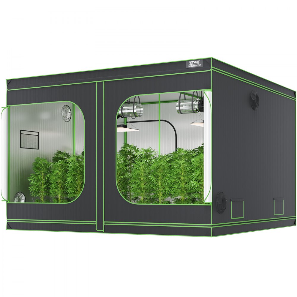 VEVOR Tienda de cultivo 10x10, 120'' x 120'' x 80'', tienda de cultivo hidropónico Mylar 600D altamente reflectante con ventana de observación, bolsa de herramientas y bandeja de piso para cultivo de plantas de interior