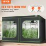 Tienda de cultivo VEVOR de 10 x 10 pies para plantas de interior con recomendaciones de ventilador en línea y luz de cultivo.