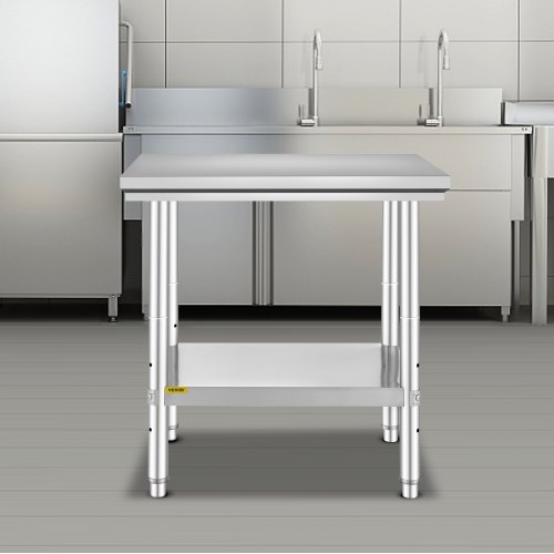 VEVOR - Table De Travail En Acier Inoxydable 76x60 Cm - Avec Roulettes Et étagère Réglable - Pour Cuisine Pro, Restaurant, Garage