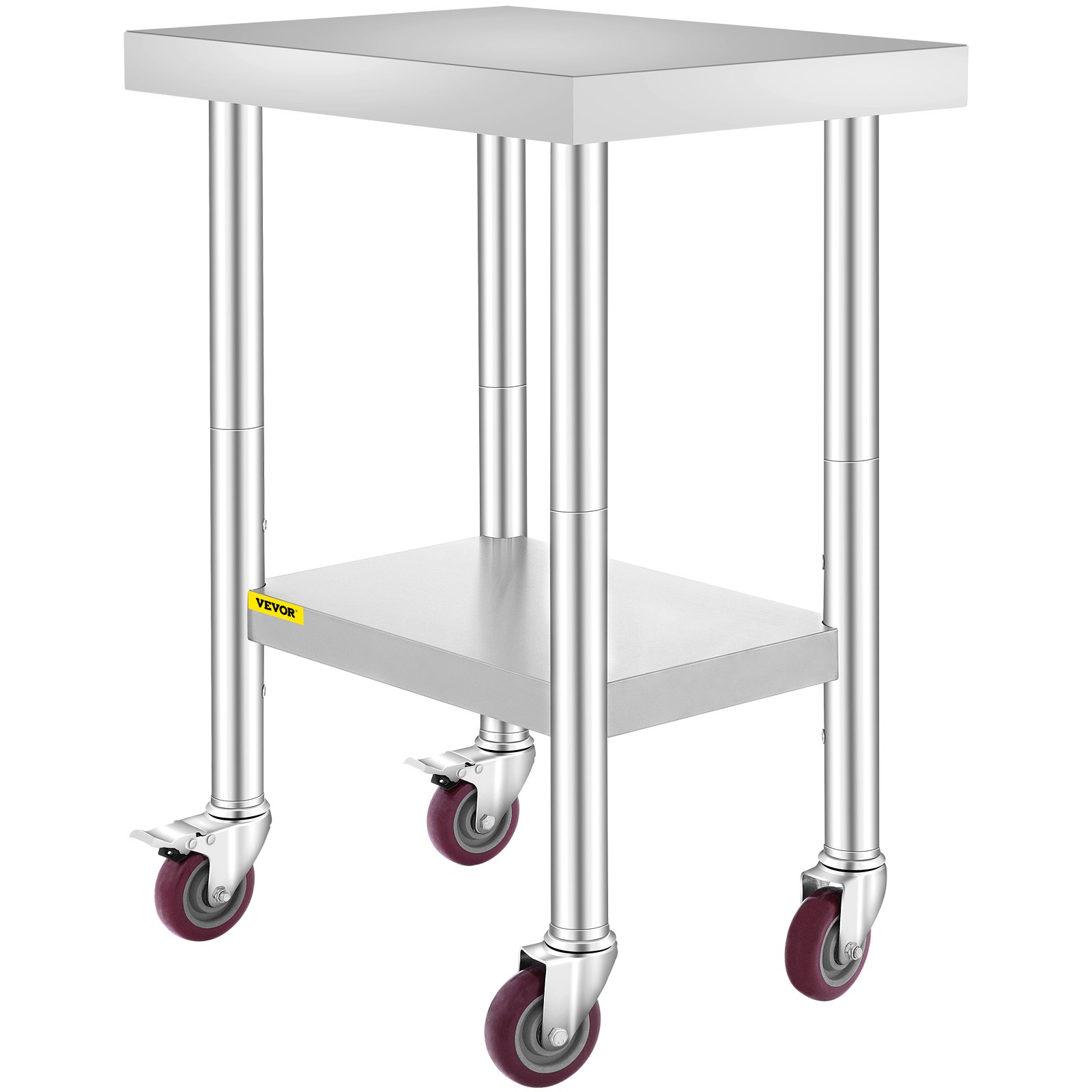 VEVOR Table De Travail Inox Préparation 61x45.7x95.5cm Avec Roulettes Et Étagères Réglables