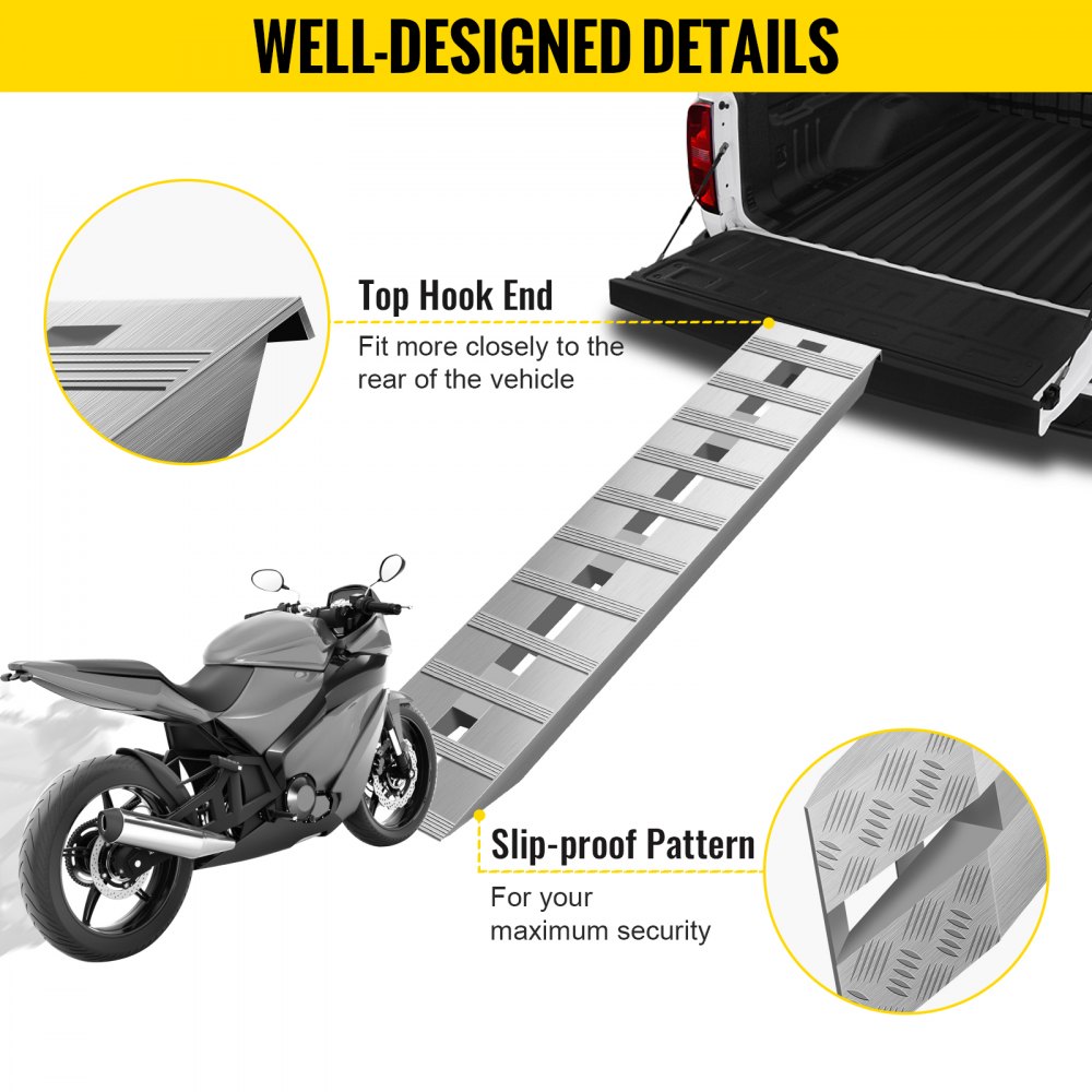 Rampas De Aluminio VEVOR - 2 Piezas, Soporte 680 Kg, Plegables, Antideslizantes, Para ATV, Moto O Bici