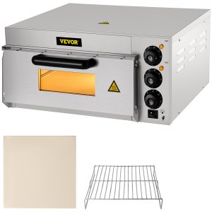 VEVORComercialPizzaHornoEncimera,14"SingleDeckLayer,110V1300WAceroInoxidableEléctricoPizzaHornoconPiedrayEstante,MultiusosInteriorPizzaMakerparaRestauranteHogarPretzelsHorneado