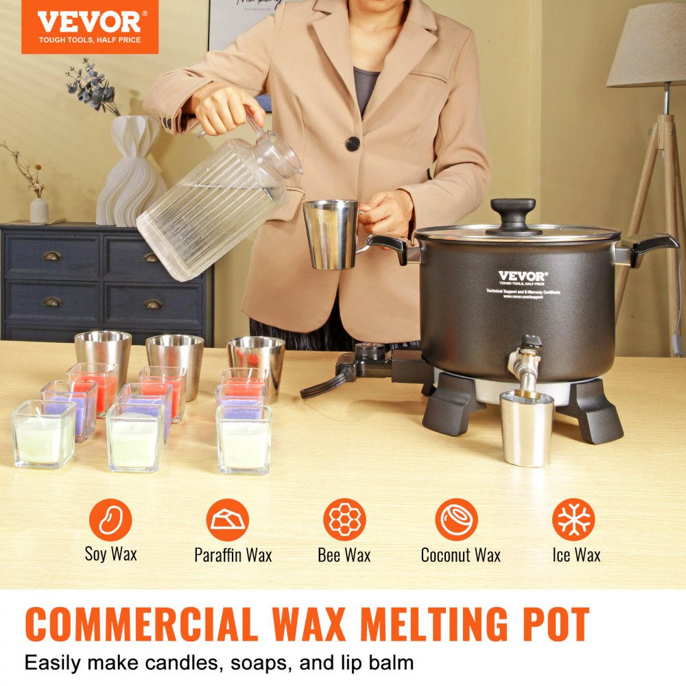 VEVOR Derretidor de Cera de 5 Litros para Fabricación de Velas, Olla ...