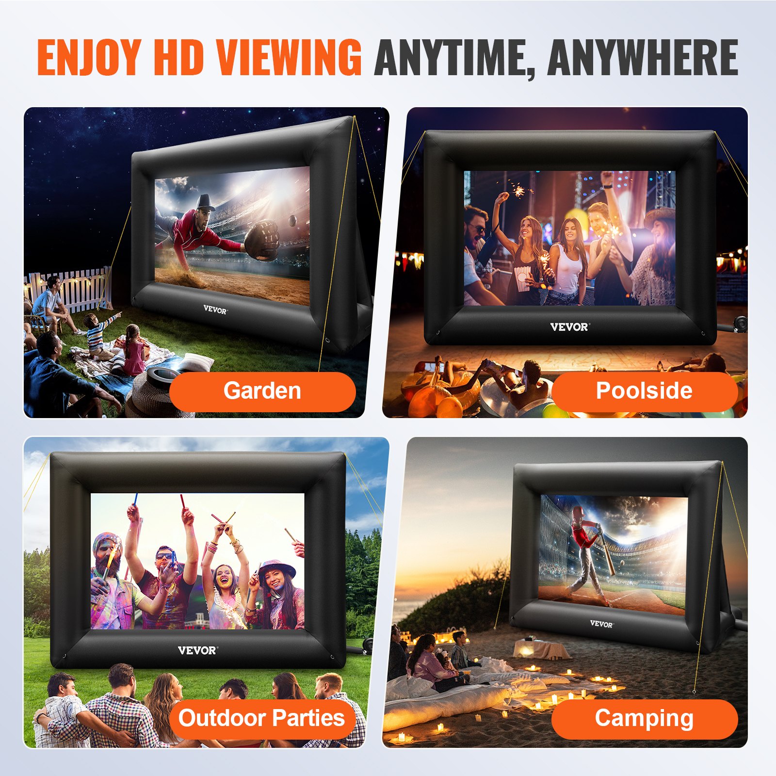 VEVOR Pantalla de cine inflable Pantalla de proyector inflable de 24 ...