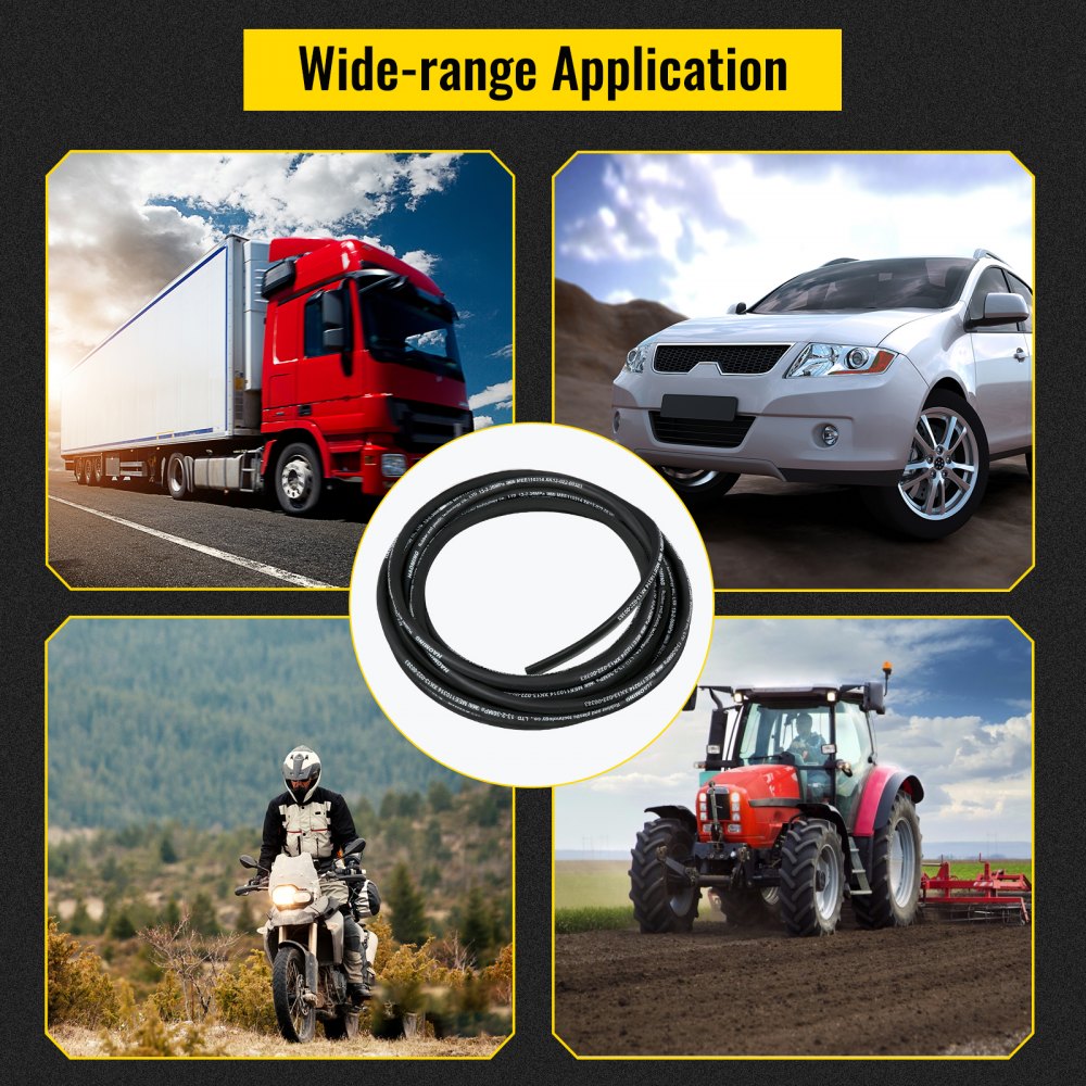 VEVOR Hydraulic Hose 50 Feet Rubber Hydraulic Hoses with 2 High-Tensile Steel Wire Braid, Inner Diameter 1/2 Inch, 5000 PSI Max, Bulk Hydraulic Hose -40 °F to 250 °F, Hydraulic Oil Flexible Hose