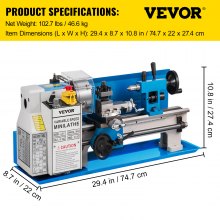 VEVOR 7x14 Inch Metal Lathe 50-2500 RPM 550W Mini Bench Lathe 0.75HP Variable Spindle Speed Milling Machine for Mini Precision Parts Processing Nylon Gear