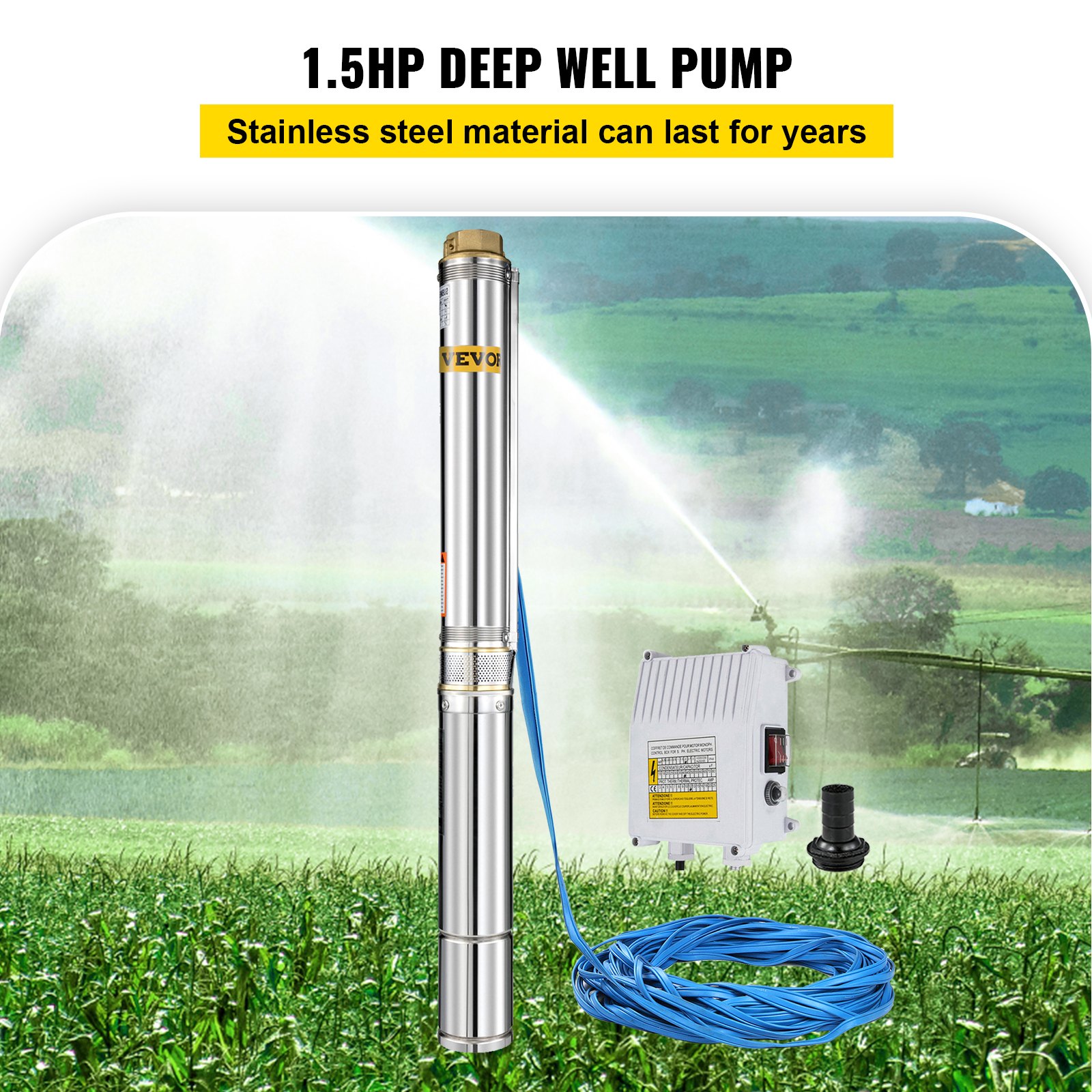 1.5HP Submersible Deep Well Pump Electric PUMP Stainless Steel Max 335ft GOOD