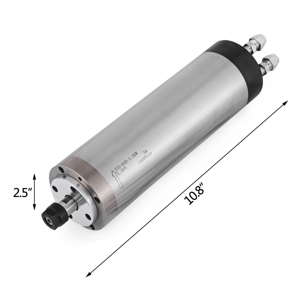 VEVOR 1,5 kW watergekoelde spilmotor φ 65 xt188 mm 8000-24000 RPM 2 pk 1,5 kW 7 A Frequentieomvormer 208-240VAC 3-fase SPWM Werktemperatuur -10-40 ℃ Trillingen van de omvormer lager dan 0,5 G
