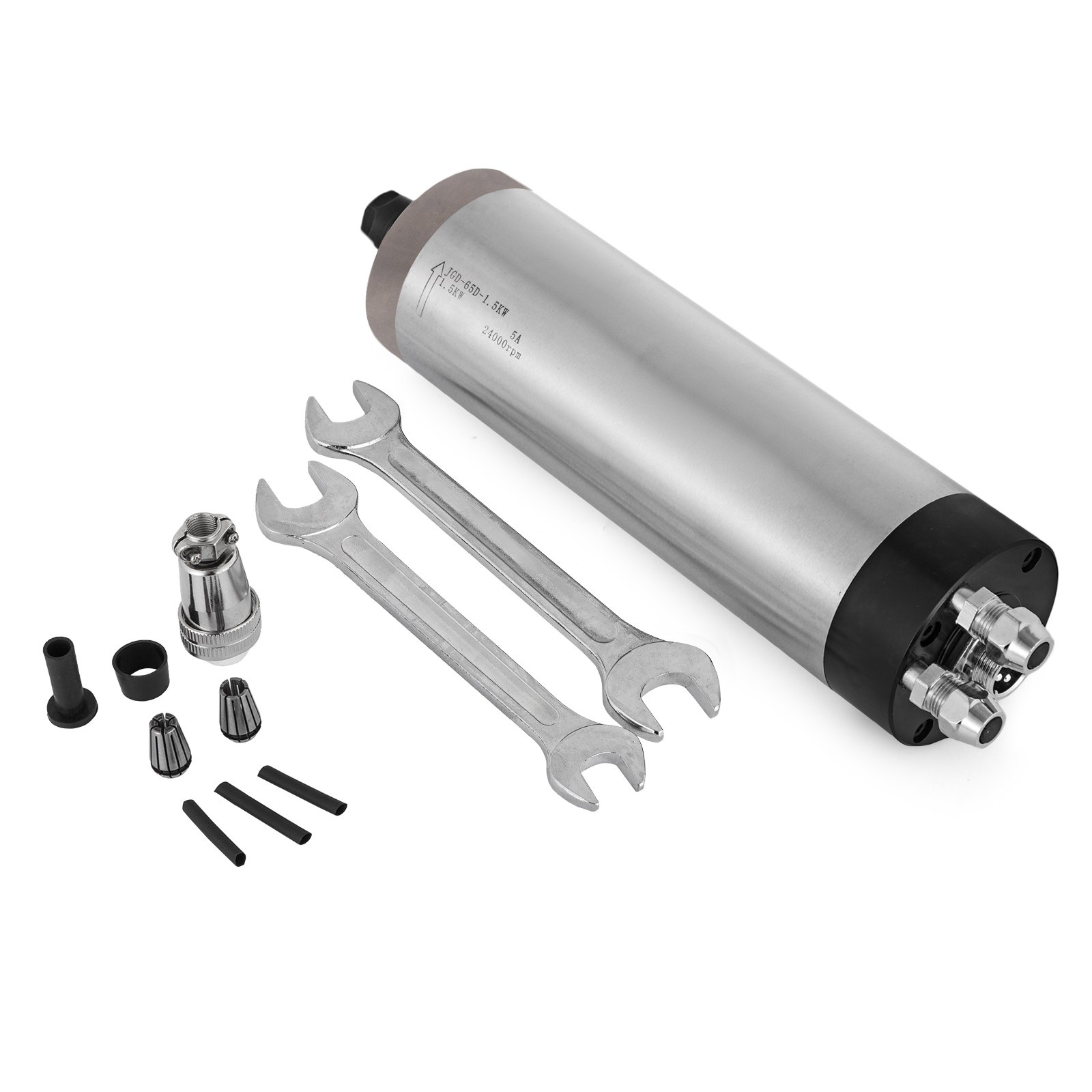 VEVOR 1,5 kW watergekoelde spilmotor φ 65 xt188 mm 8000-24000 RPM 2 pk 1,5 kW 7 A Frequentieomvormer 208-240VAC 3-fase SPWM Werktemperatuur -10-40 ℃ Trillingen van de omvormer lager dan 0,5 G