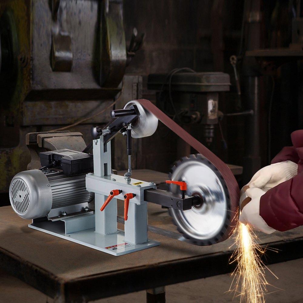 VEVOR 2Hp Belt Grinder Constant Speed 2 X 82 inch Belt Disc Sander with 3 Grinding Wheel 110V Bench Sander 12 inch Wheel and Flat Platen Tool Rest for Knife Making