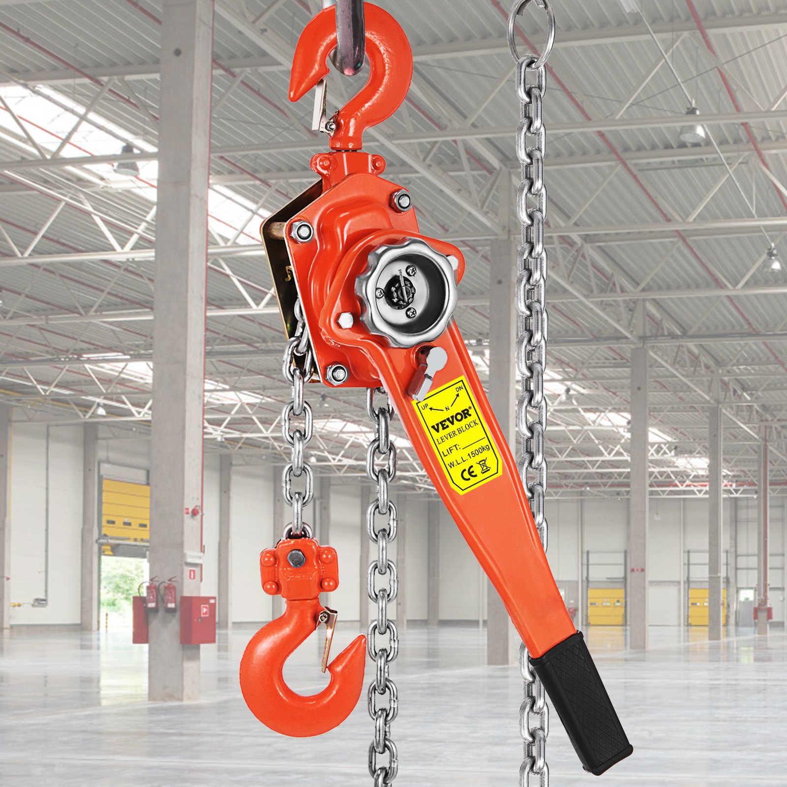 VEVOR 1.5T Chain Hoist Manual Lever Chain Hoist 1.5M 3300lbs 5ft Ratcheting Lever Block Chain Hoist Come Along Puller Pulley for Warehouse Garages